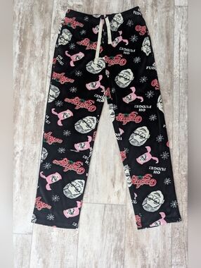 Women’s Black Holiday Graphic Pajama Pants - Pink & White Accents